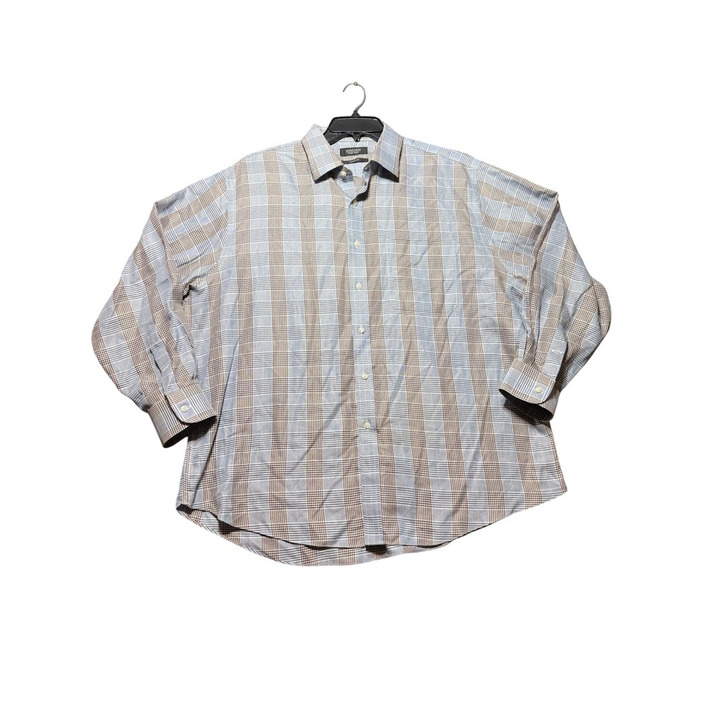 Nordstrom Men's Shop Button Down Shirt Mens 17 33 Blue Brown Excellent Plaid